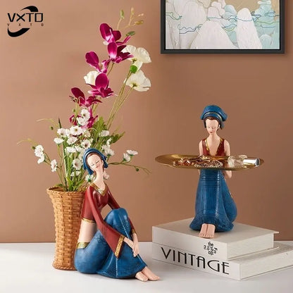 DecorBites™ Cute Girls Storage Tray Resin Ornaments, Home Decor Crafts & Office Desk Figurines