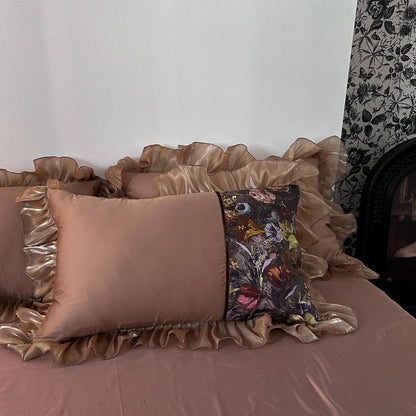 DecorBites™ French Organza Lace Ruffles Bedding Set, Egyptian Cotton Duvet, Sheets & Pillowcases