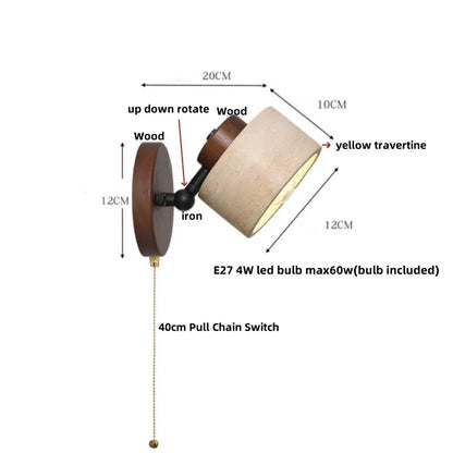 DecorBites™ LED Wall Sconce Iron Rotate Kitchen Bedroom Hallway Yellow Travertine Wood Mirror Light