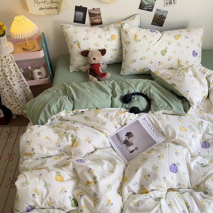 DecorBites™ Korean Floral Print Single Duvet Cover: Sweet Comfort, All Seasons, Skin-Friendly