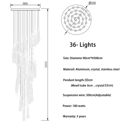 DecorBites™ Crystal Tear Drop Chandelier: Gold LED Pendant Light for Villa Staircase and Living Room