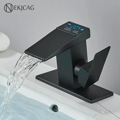 DecorBites™ LED Waterfall Basin Faucet Hot Cold Mixer Tap for Bathroom Deck Installation