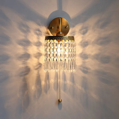 DecorBites™ Crystal LED Wall Sconce Brass Mirror Light Modern Nordic Pull Chain Switch