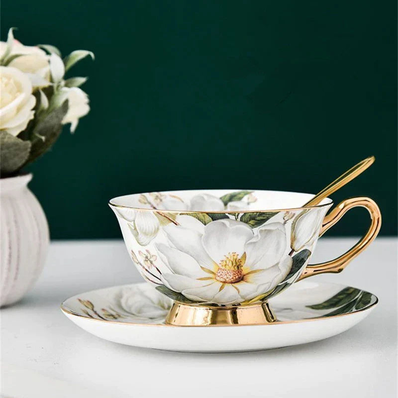 DecorBites™ Bone China Tea Cup Set with Saucer Spoon - Elegant Black Tea Party Coffeeware