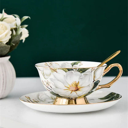 DecorBites™ Bone China Tea Cup Set with Saucer Spoon - Elegant Black Tea Party Coffeeware