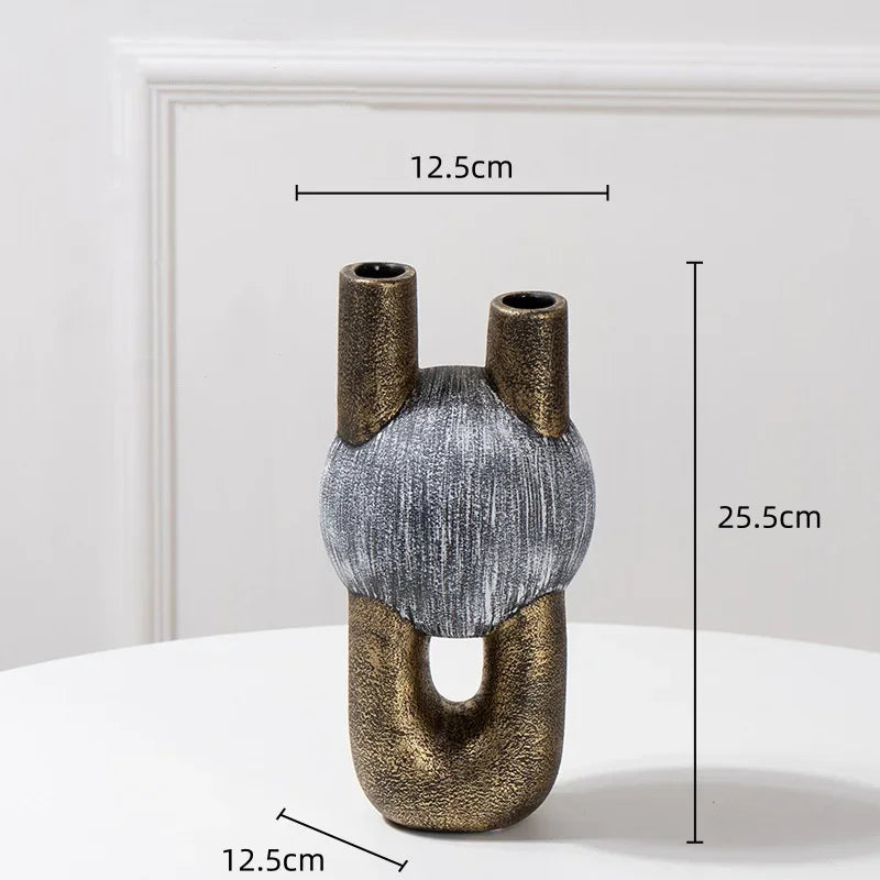 Gold Geometric Ceramic Enamel Flower Vase
