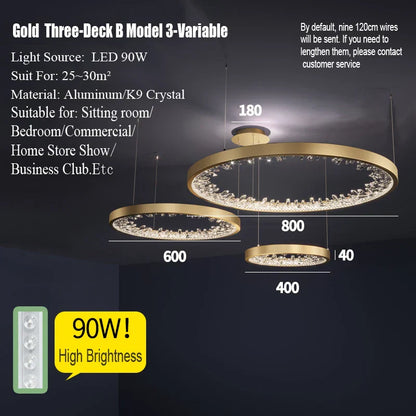 DecorBites™ Crystal LED Chandelier Circle Hanging Lamp - Modern Luxury Dimmable Lighting