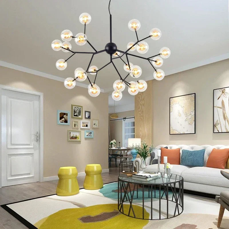 DecorBites™ Heracleum Firefly Glass Round Ball Chandelier - Luxury Staircase Dining Room Lighting
