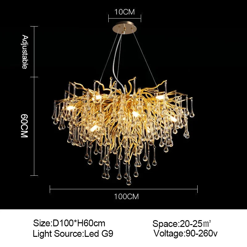 Gold Crystal Modern Chandelier L180cm Premium