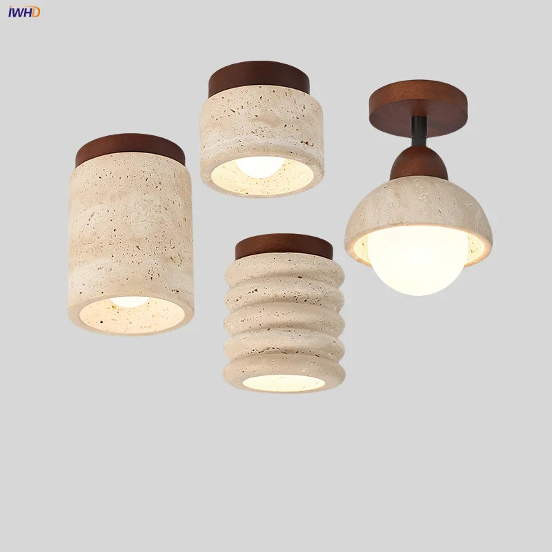 DecorBites™ LED Wood Ceiling Light: Natural Yellow Travertine, Modern Nordic Design