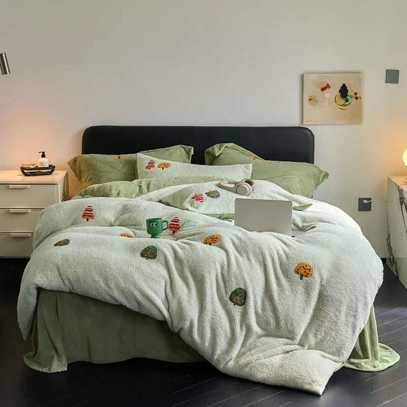 DecorBites™ Full Matte Ant Velvet Winter Duvet Set Queen Bedding Warmth Fluffy Blanket