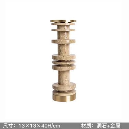 DecorBites™ Luxe Brown Travertine Marble Candle Holder with Metal Base