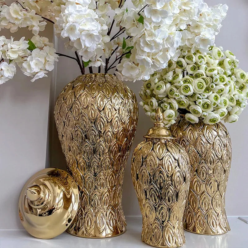 Gold Ceramic Ginger Vase