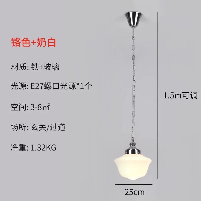 DecorBites™ Cream Glass Pendant Lights LED E27 Retro Hanging Lamp for Bedroom, Kitchen, Restaurant