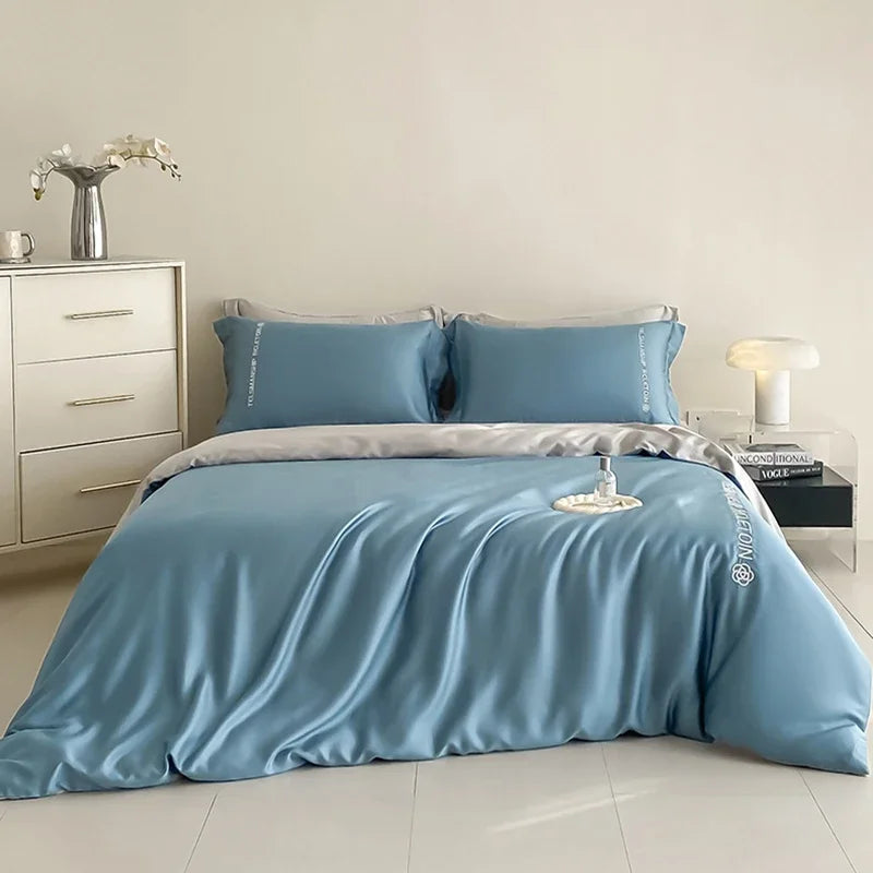 DecorBites™ Cotton Embroidery Bedding Set, 4Pcs Duvet Cover Kit for Double Bed