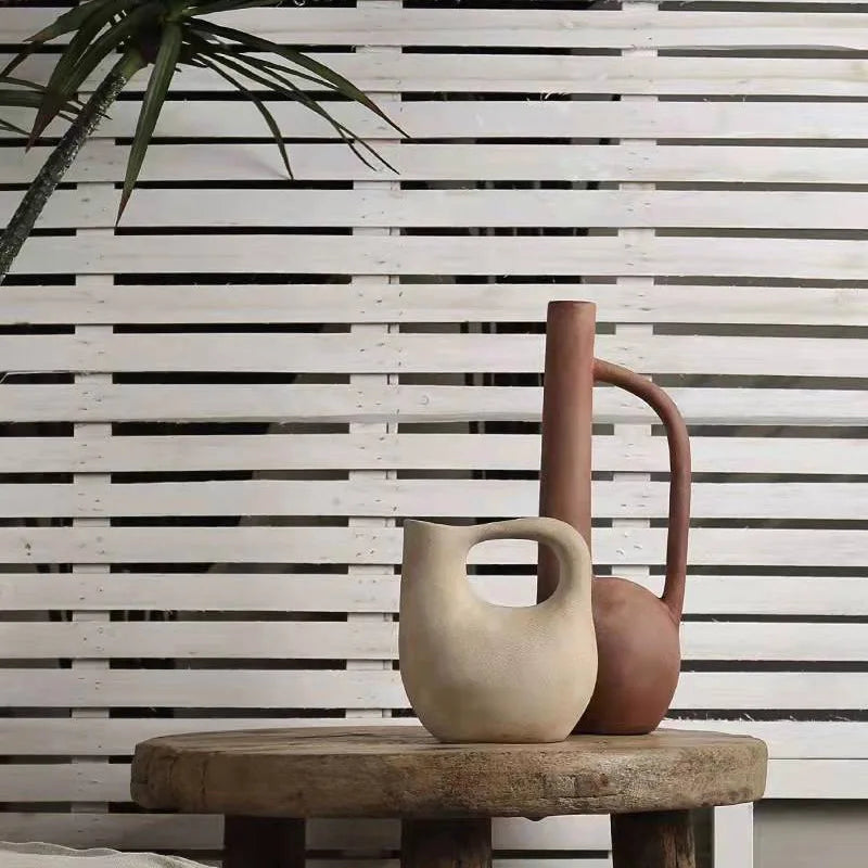 DecorBites™ Geometric Stoneware Vase Vintage Art Craft Home Decor Ornaments