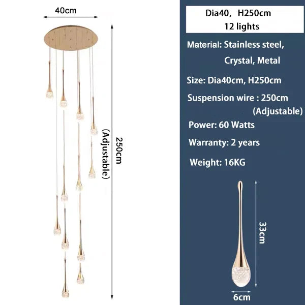 DecorBites™ Crystal LED Staircase Chandelier - Luxe Lighting for Hotel, Living Room, & Lobby