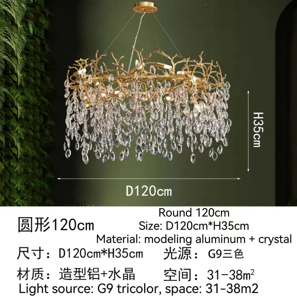 Gold Crystal Tree Chandelier Matte Aluminum Finish