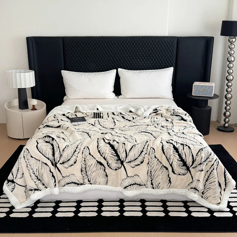 Leaf Jacquard Flannel Blanket