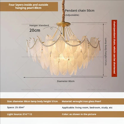 DecorBites™ Cream Wind Feather Pearl Crystal Chandelier for Luxury Living Room and Bedroom