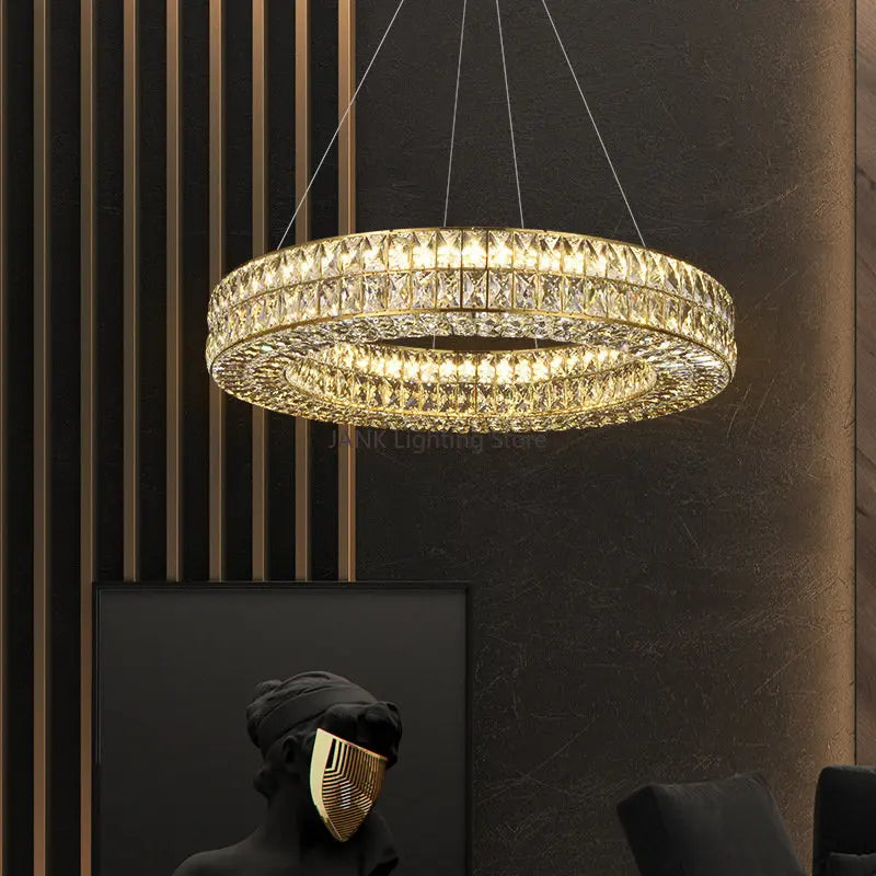 Crystal Ring Pendant Light Gold 2-Ring D100cm
