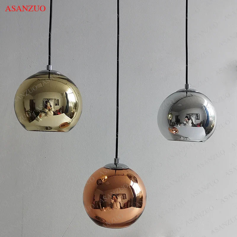 DecorBites™ Glass Pendant Lights 15cm/20cm Round Ball Hanging Lamp in Golden/Copper/Silver Plating