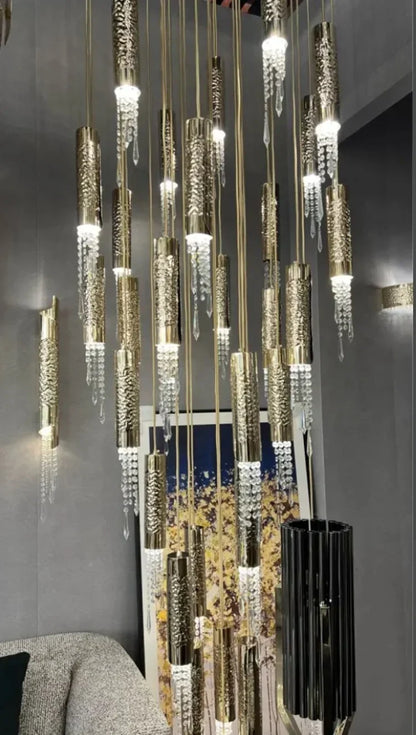 DecorBites™ Crystal LED Staircase Chandelier: Modern Luxury Ceiling Lighting for Living Room Hall Loft