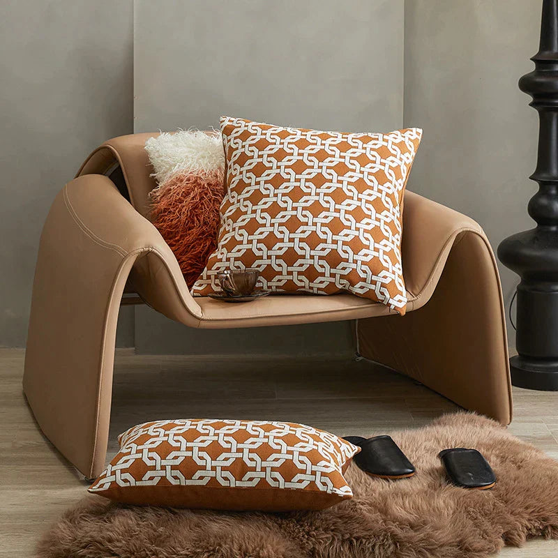 DecorBites™ Jacquard Crochet Pillow Covers in Yellow-brown for Elegant Home Decor