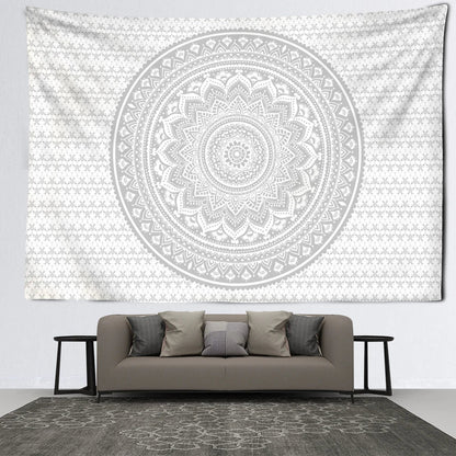 DecorBites™ Grey Mandala Tapestry Wall Hanging Psychedelic Hippie Art for Aesthetic Home Decor
