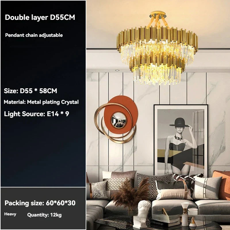 DecorBites™ Crystal Gold Chandelier LED Ceiling Pendant for Living Room Bedroom Kitchen Island