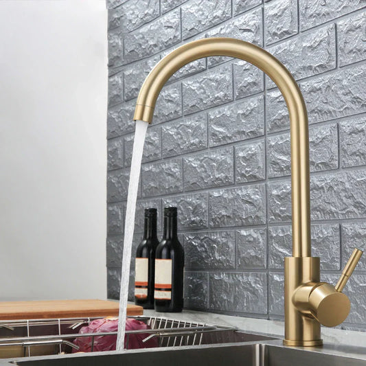 DecorBites™ Gold Stainless Steel Kitchen Faucet: Deck Mounted Hot Cold Water Mixer Taps