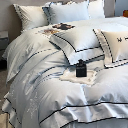 DecorBites™ Jacquard Satin & Egyptian Cotton Patchwork Bedding Set - 4pcs