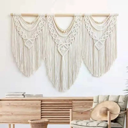 DecorBites™ Large Hand-Woven Macrame Wall Hanging Tapestry with Wooden Stick & Tassels