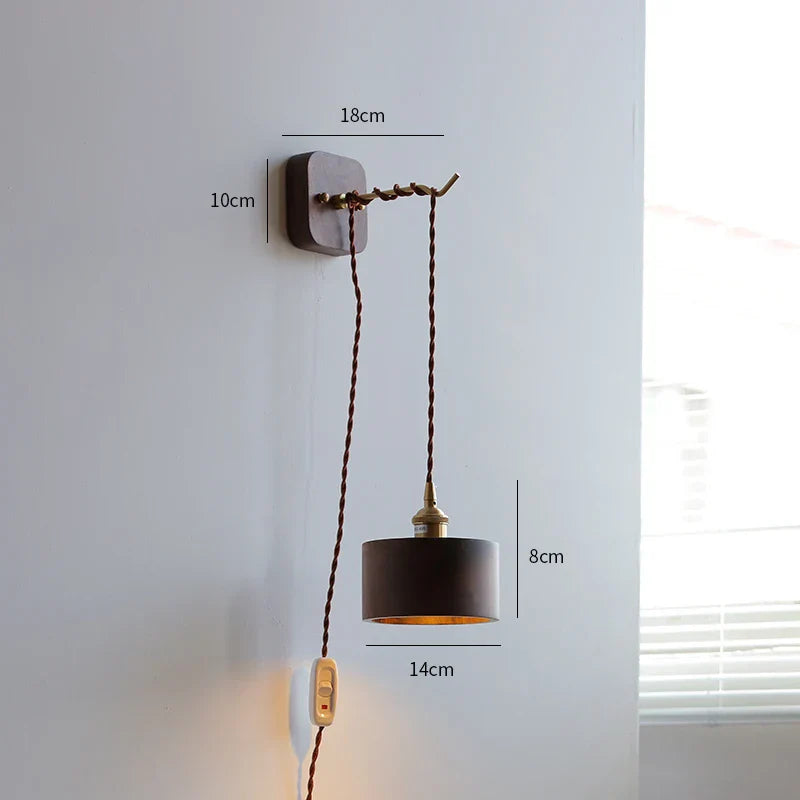 DecorBites™ LED Wall Sconce Modern Japan Style Ceramic Lampshade Wooden Base Light