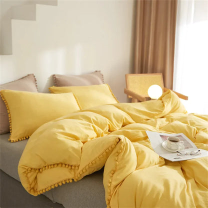 DecorBites™ Furball Tasseles Bedding Set | King/Queen Duvet Cover & Washed Quilt Cover Set