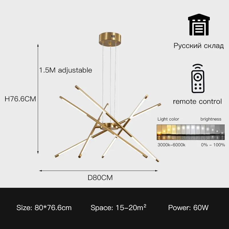 Black Gold Pendant Lamp 12-Head Dimmable