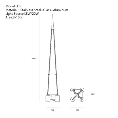DecorBites™ Glass Cone Chandelier: Height Adjustable Luxury Art Indoor Pendant Lamp