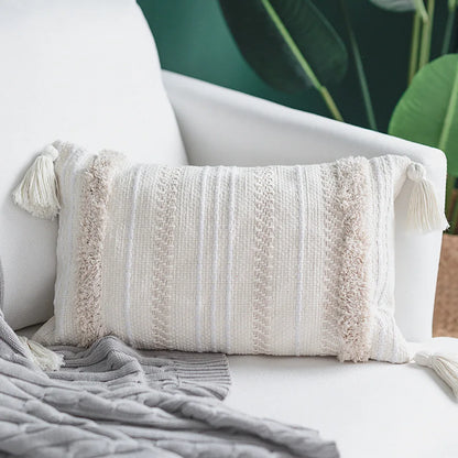 DecorBites™ Geometric Embroidery Cushion Cover with Tassel, Home Decor Pillowcase, Various Sizes