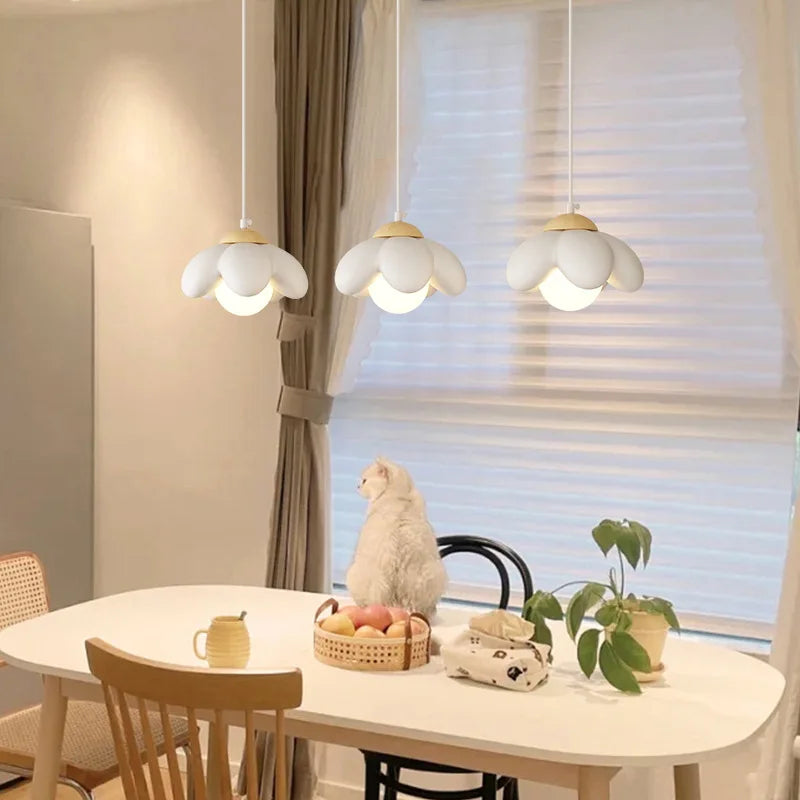 DecorBites™ Cream Flower Pendant Light: Modern Nordic Styling Chandelier for Bedroom & Living Room