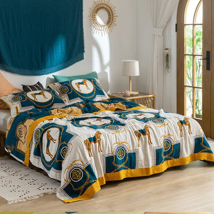 DecorBites™ Cotton Gauze Towel Blanket - Double Sided Yarn-Dyed Jacquard for Adult and Children