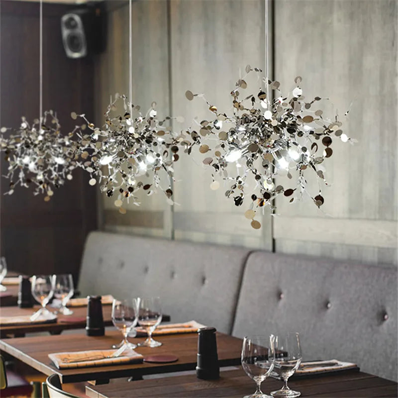 Chrome Leaf Ceiling Chandelier