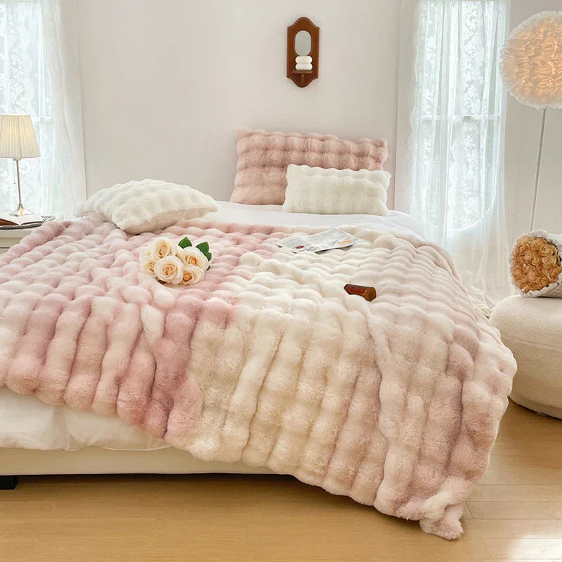 DecorBites™ Gradient Pink Double Layer Faux Fur Winter Blanket