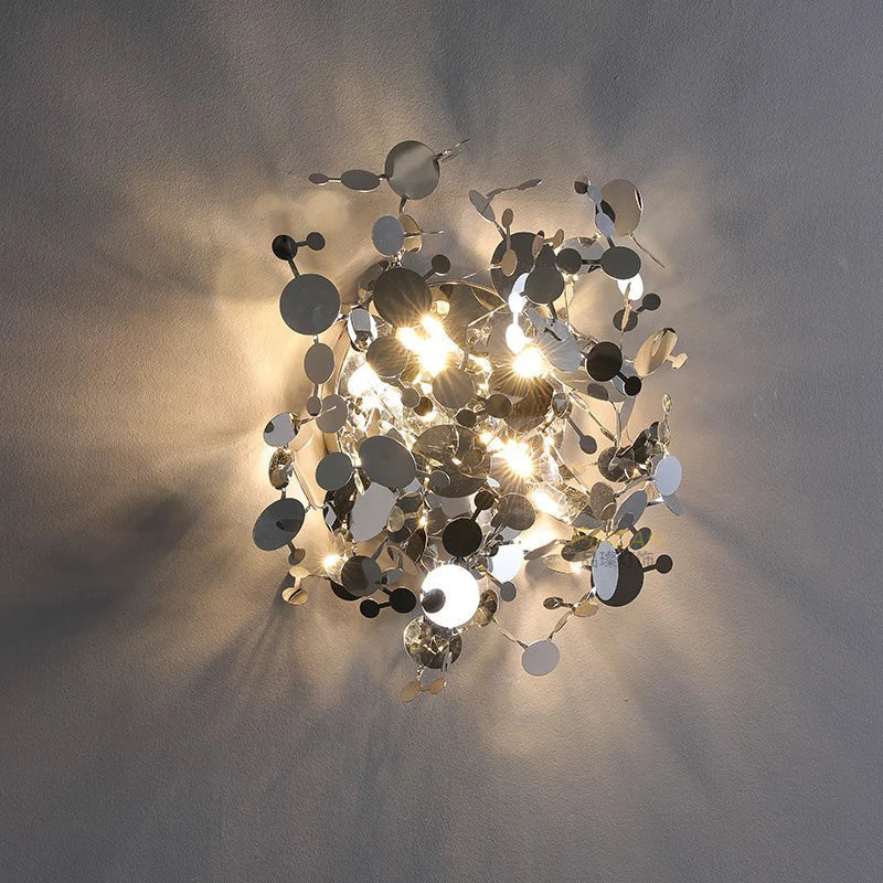 Sequin Leaf Ceiling Chandelier Gold 6-Head Long