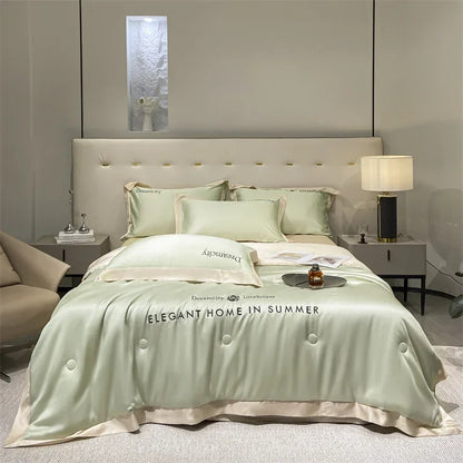 DecorBites™ Ice Silk Embroidered Quilt Set: Luxury European Style, Cooling Comforter