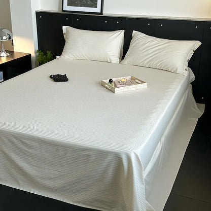 DecorBites™ Luxe Cotton Satin Stripe Bed Sheet Set with 2 Pillowcase