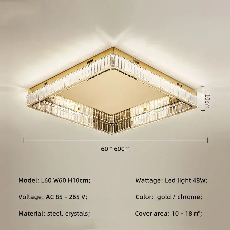 DecorBites™ Crystal LED Dimmable Ceiling Lights: Modern Square Steel Fixture for Living Room