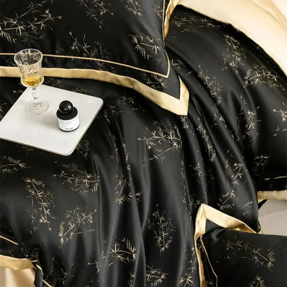 DecorBites™ Luxe Eucalyptus Bedding Set in Black/Gold - Silky Soft & Skin-friendly