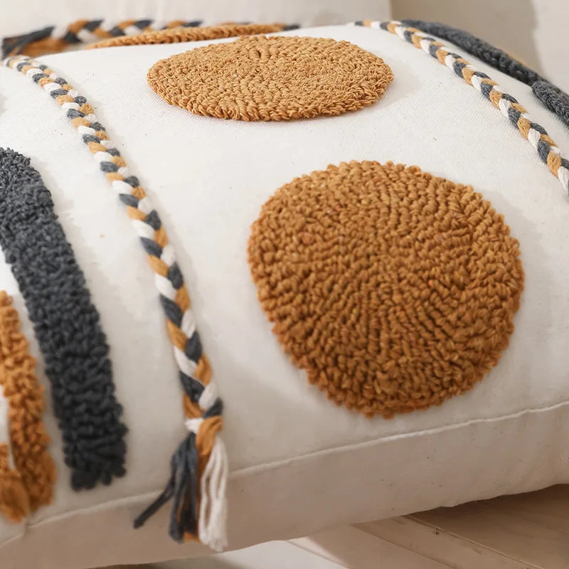 DecorBites™ Geometric Embroidered Cotton Canvas Cushion Cover Home Decor Boho Style