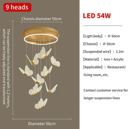 DecorBites™ Gold LED Butterfly Pendant Lights for Home Staircase, Living Room, Bedroom Chandeliers