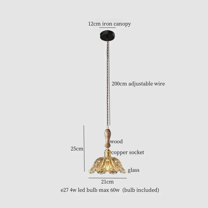 DecorBites™ Copper Wood Glass LED Pendant Lamp - French Minimalist Design for Home Decor